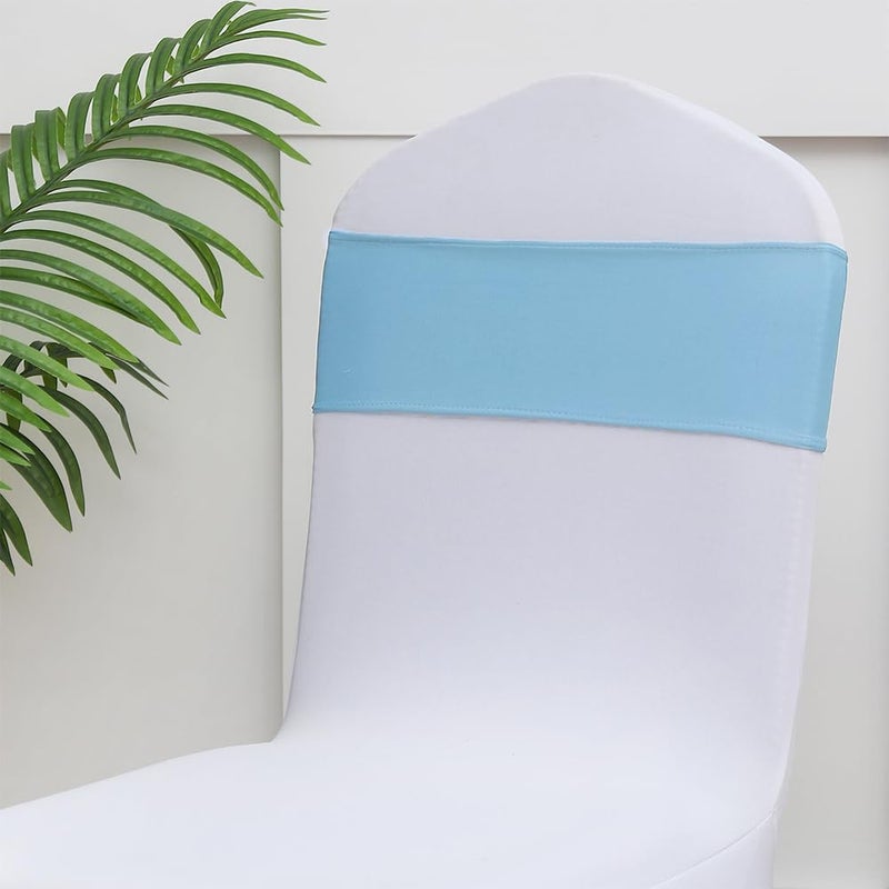 Gankar Baby Blue Chair Sashes 100 Pack, Light Blue Spandex Chair Sashes for Wedding Party Birthday Folding Chair Covers Decor - Image 5